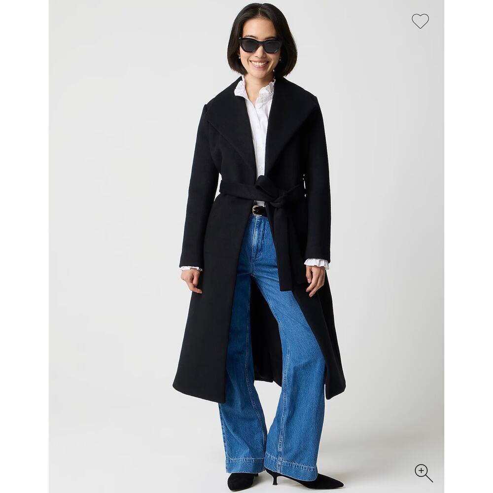 J. Crew Women's Long Sleeve Belted Wrap Coat Point Collar Black Size 18 NWT